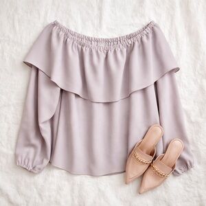 Wilfred Aritzia Off Shoulder Ruffle Blouse Mauve Lilac Size Small Feminine